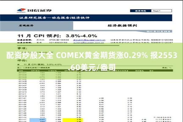 配资炒股大全 COMEX黄金期货涨0.29% 报2553.60美元/盎司