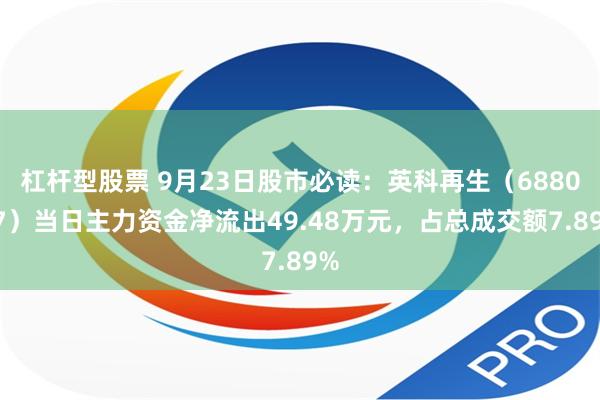 杠杆型股票 9月23日股市必读：英科再生（688087）当日主力资金净流出49.48万元，占总成交额